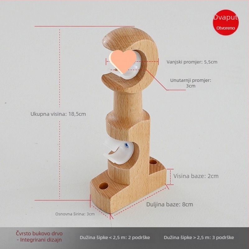 Držač zavjese za šipku, masivno bukovo drvo, japanski rimski stil, marka Teren, bez prilagođavanja