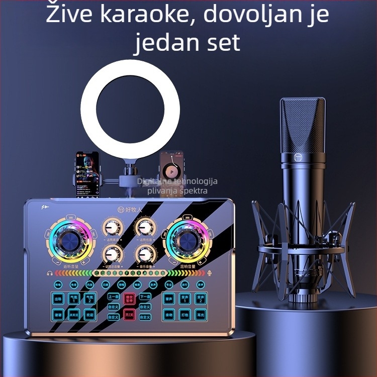 NX6 Komplet zvučne kartice za livestream s kardioidnim mikrofonom, 2-kanalni, SNR ≥70 dB, bez baterije, podržava bežičnu povezanost