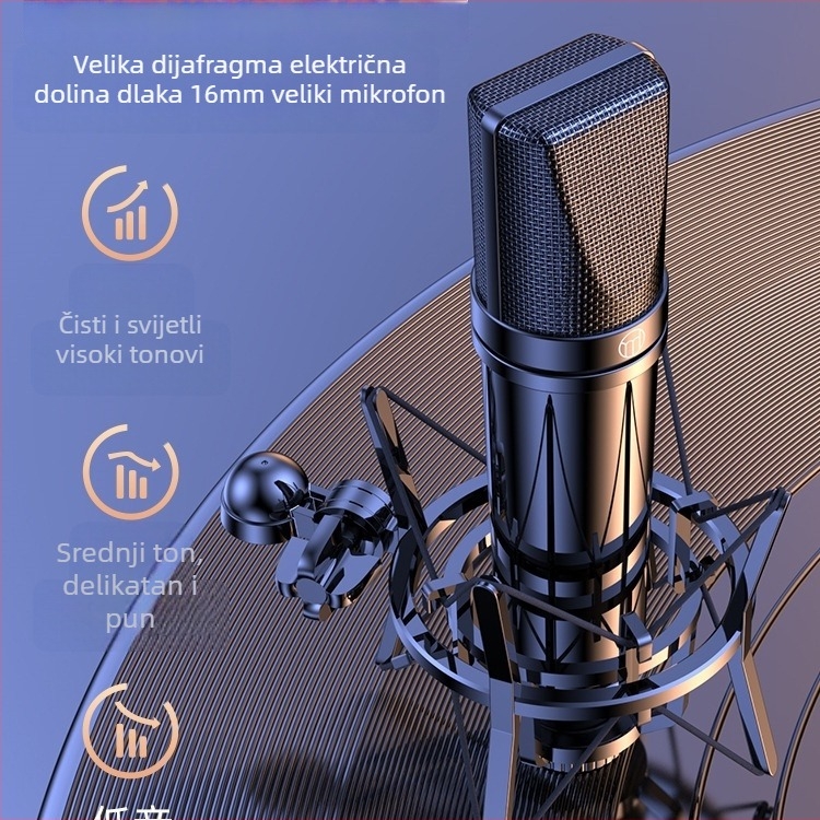NX6 Komplet zvučne kartice za livestream s kardioidnim mikrofonom, 2-kanalni, SNR ≥70 dB, bez baterije, podržava bežičnu povezanost