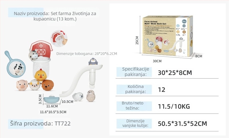 Kognitivna plivajuća igračka za kupanje s pingvinom - plastični set za vodu za djecu 0–3 godine, igračka s mrežicom za pecanje