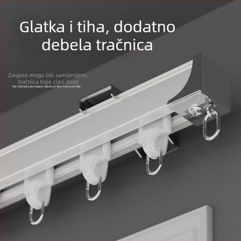 Shuyu šina za zavjese od aluminijske legure, tiha - bočno postavljanje, ravna šina, dvostruka šina, prilagodljiva