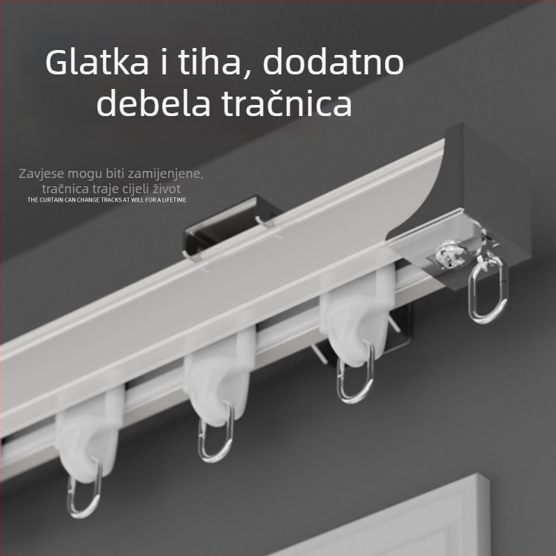 Shuyu šina za zavjese od aluminijske legure, tiha - bočno postavljanje, ravna šina, dvostruka šina, prilagodljiva