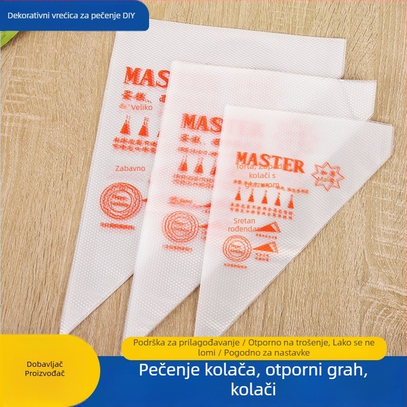 Vrećica za ukrašavanje – debela jednokratna vrećica za kremu za kolače i kekse, PE materijal, 100 komada u pakiranju, za pečenje, Zhili Packaging