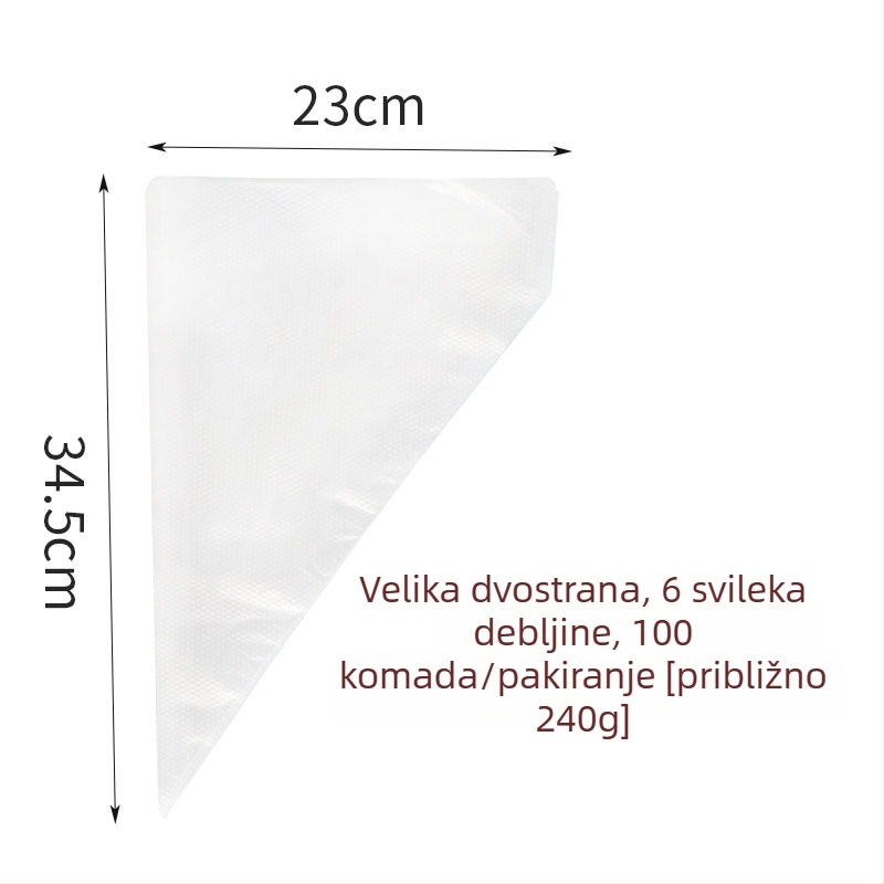 Vrećica za ukrašavanje – debela jednokratna vrećica za kremu za kolače i kekse, PE materijal, 100 komada u pakiranju, za pečenje, Zhili Packaging