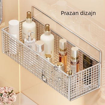 Zidna polica za kupaonicu, dvostruka etaža, bez bušenja, nosivost do 1 kg, završni lak