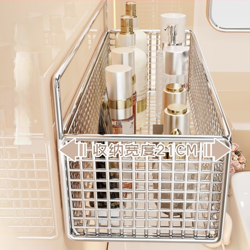 Zidna polica za kupaonicu, dvostruka etaža, bez bušenja, nosivost do 1 kg, završni lak