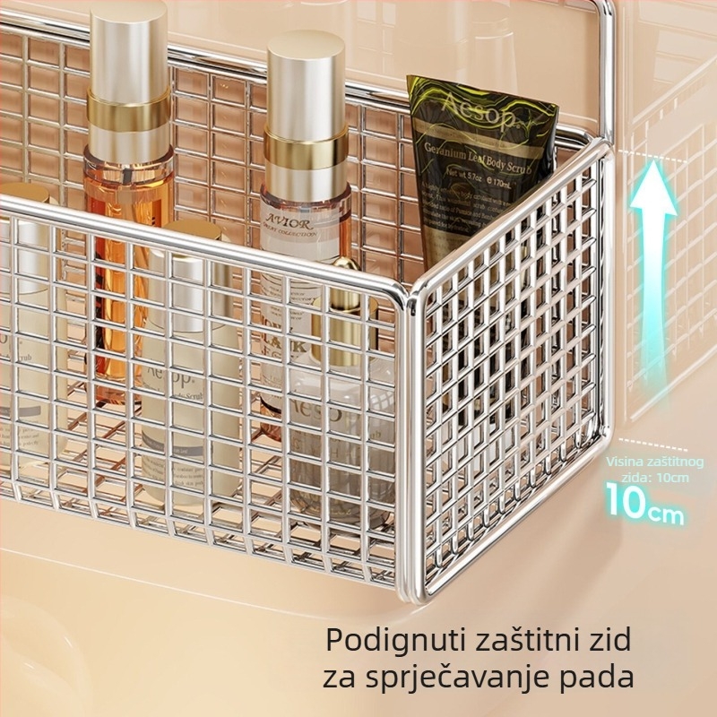 Zidna polica za kupaonicu, dvostruka etaža, bez bušenja, nosivost do 1 kg, završni lak