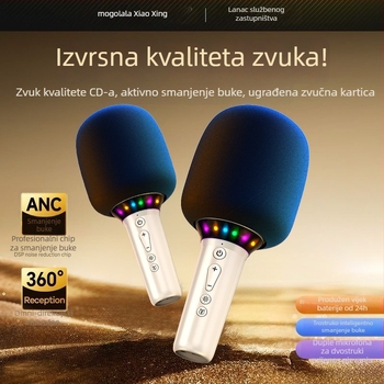 Jinyun A4 Sve-u-jednom karaoke mikrofon i zvučnik za kućnu upotrebu — dječji dinamički mikrofon, Bluetooth 5.3, ugrađena baterija 2000–4000 mAh, frekvencijski raspon 100 Hz–20 kHz, trajanje baterije 3–6 sati