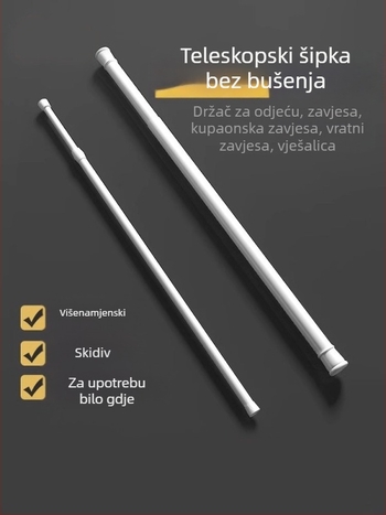 Teleskopska šipka za zavjese – montaža bez bušenja, mini izvlačna šipka za tuš i kupaonu, nosi teret