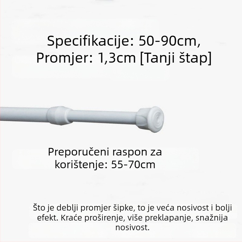 Željezni teleskopski rod za zavjese – bez bušenja, prilagodljiv, višestruka upotreba za prozor, garderobu, vrata, balkon i kupaonicu
