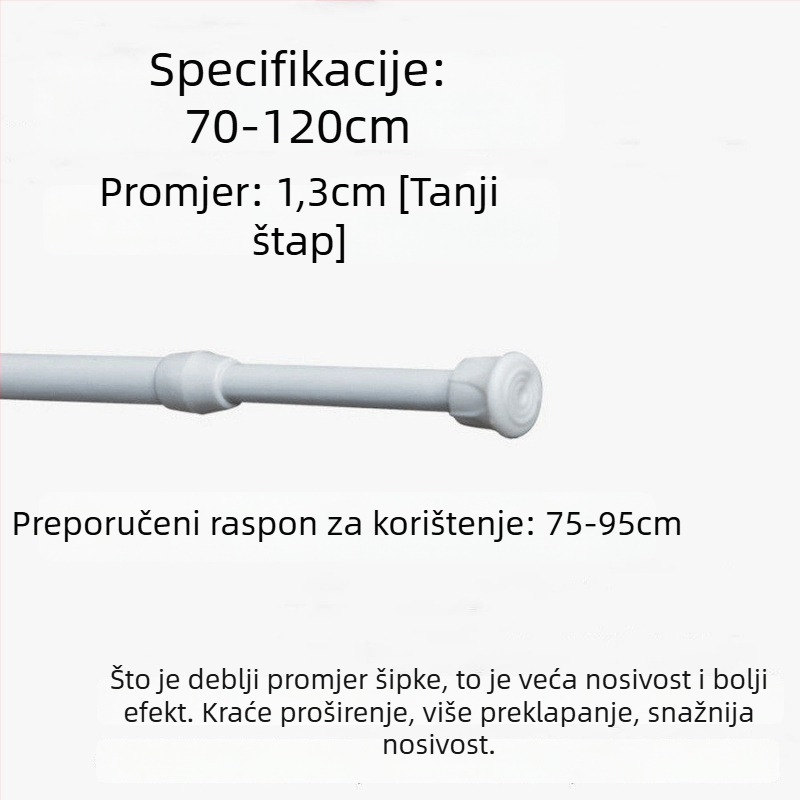 Željezni teleskopski rod za zavjese – bez bušenja, prilagodljiv, višestruka upotreba za prozor, garderobu, vrata, balkon i kupaonicu