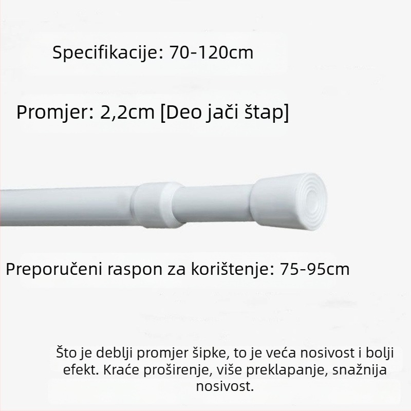 Željezni teleskopski rod za zavjese – bez bušenja, prilagodljiv, višestruka upotreba za prozor, garderobu, vrata, balkon i kupaonicu