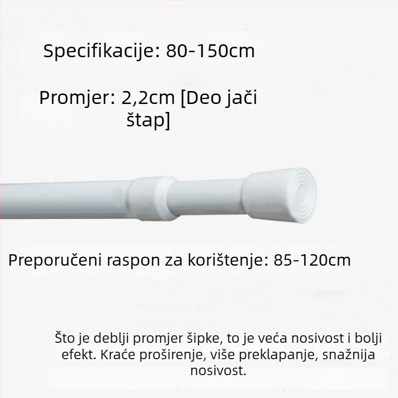 Željezni teleskopski rod za zavjese – bez bušenja, prilagodljiv, višestruka upotreba za prozor, garderobu, vrata, balkon i kupaonicu