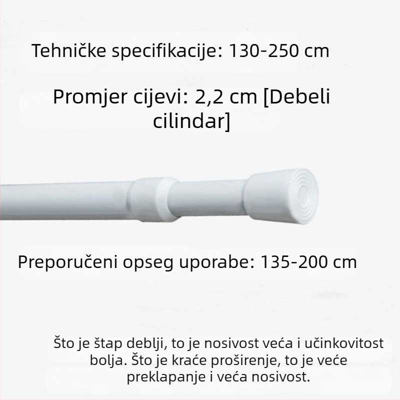 Željezni teleskopski rod za zavjese – bez bušenja, prilagodljiv, višestruka upotreba za prozor, garderobu, vrata, balkon i kupaonicu