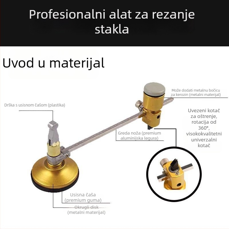 Nož kompas za staklo visoke industrijske kvalitete, marka Minton, model nož kompas za staklo, debljina rezanja 1-20, područje primjene: rezanje stakla