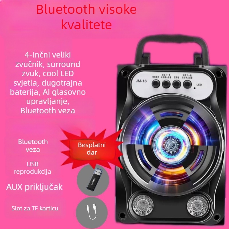 Karaoke Bluetooth zvučnik s mikrofonom, 8.000 pjesama, IPX7 vodootporan, raspon frekvencija 100 Hz–20 kHz, SNR ≥70 dB, bez ugrađene baterije, za vanjsku upotrebu