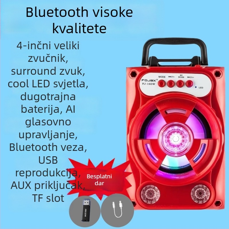 Karaoke Bluetooth zvučnik s mikrofonom, 8.000 pjesama, IPX7 vodootporan, raspon frekvencija 100 Hz–20 kHz, SNR ≥70 dB, bez ugrađene baterije, za vanjsku upotrebu