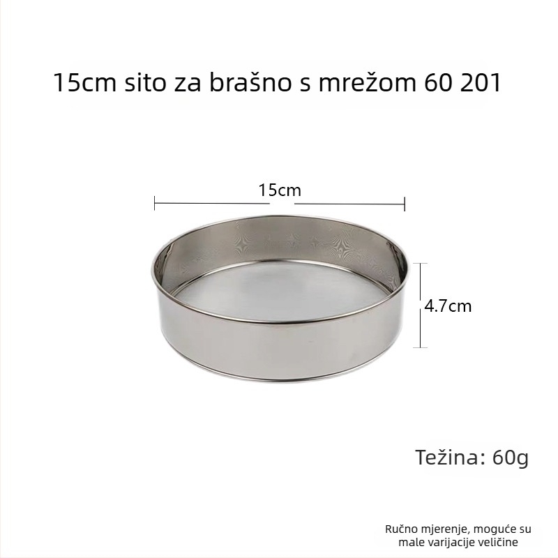 Sito za brašno od nehrđajućeg čelika 304/201, ručno, kružno, za rižino brašno, mreža 60 i 40