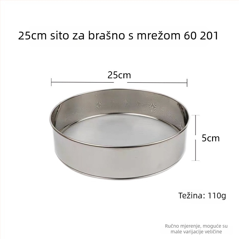 Sito za brašno od nehrđajućeg čelika 304/201, ručno, kružno, za rižino brašno, mreža 60 i 40