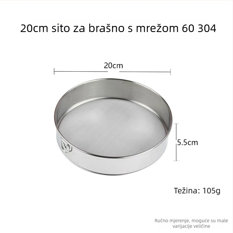 Sito za brašno od nehrđajućeg čelika 304/201, ručno, kružno, za rižino brašno, mreža 60 i 40