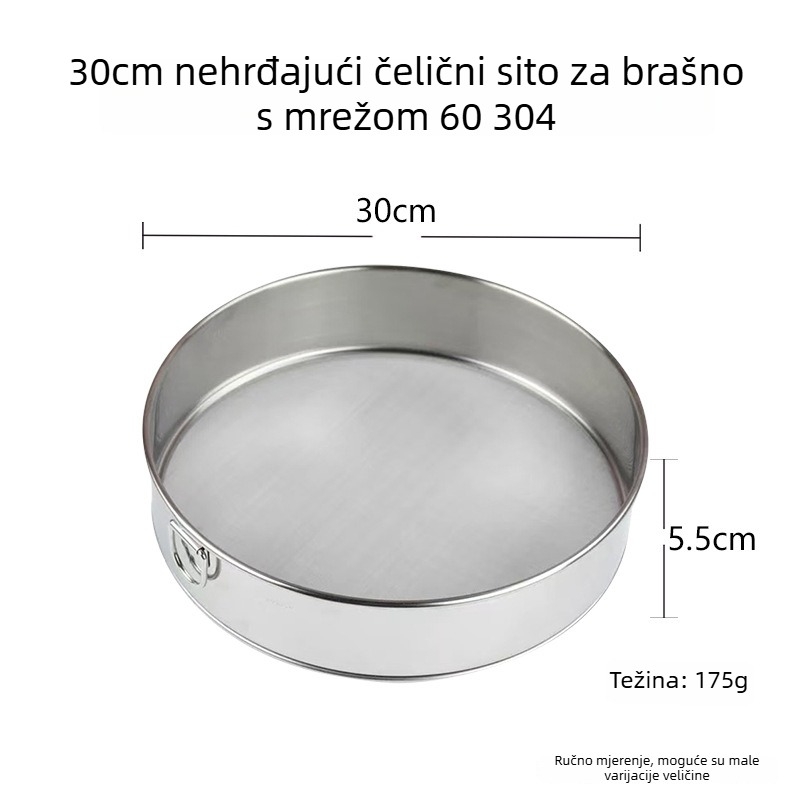 Sito za brašno od nehrđajućeg čelika 304/201, ručno, kružno, za rižino brašno, mreža 60 i 40