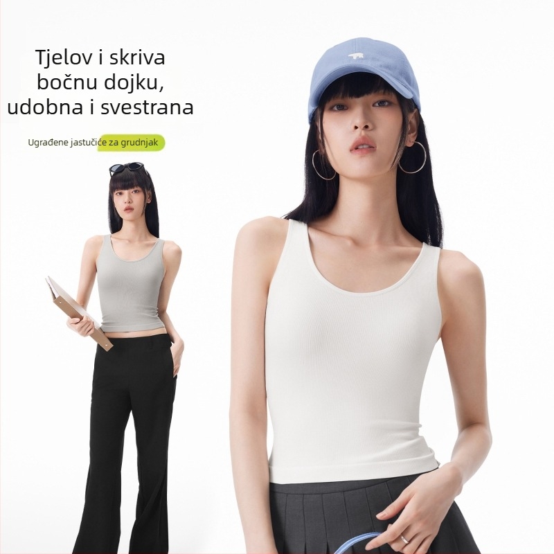 PUNLIEN Podstavljena cami-vest za žene — Slim fit, naramenice, jednobojni uzorak, viskoza/nylon smjesa (50–70% viskoze, 30–50% najlona), elastičan
