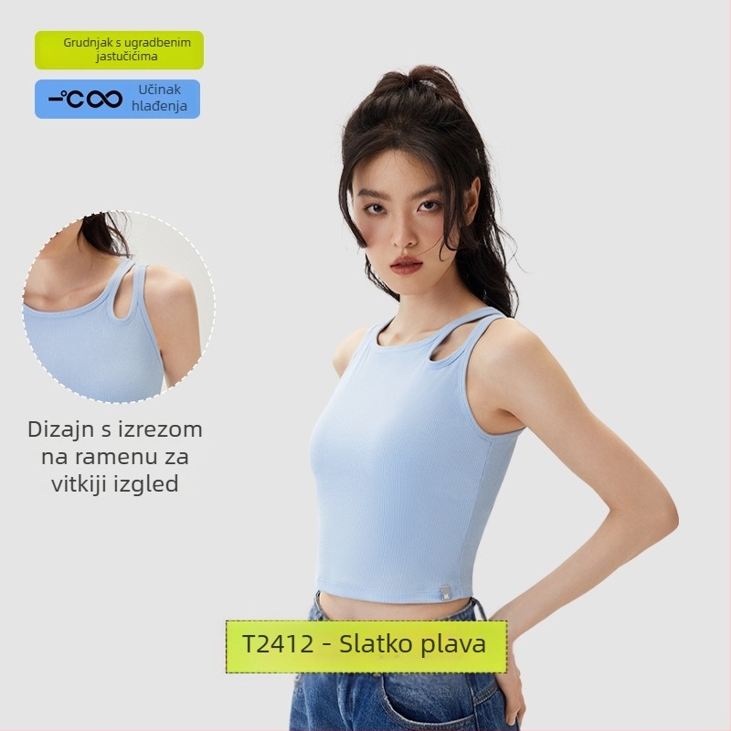 PUNLIEN Podstavljena cami-vest za žene — Slim fit, naramenice, jednobojni uzorak, viskoza/nylon smjesa (50–70% viskoze, 30–50% najlona), elastičan