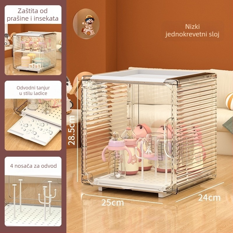 Kutija za skladištenje bočica za bebe i stalak za sušenje – Materijal PS, 18L, Pokretan, Jednostavan modern dizajn
