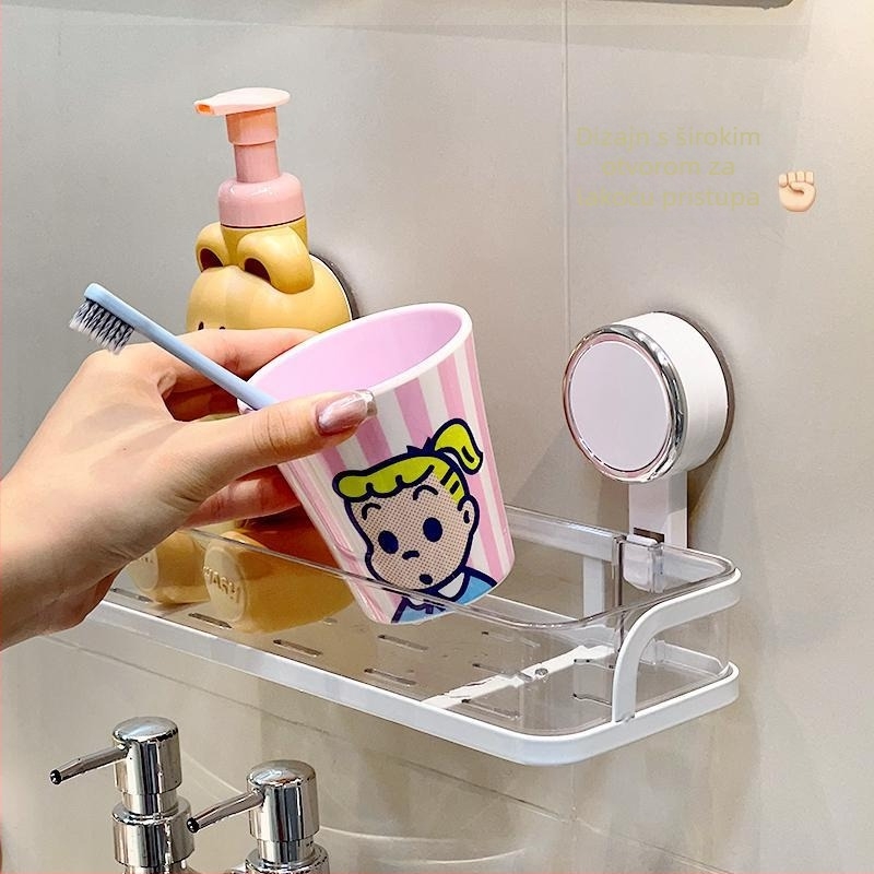 Zidni kutni držač za kupaonicu s vakuumskim pričvršćivanjem za kozmetiku i higijenske potrepštine – 1 etaža, minimalistički dizajn