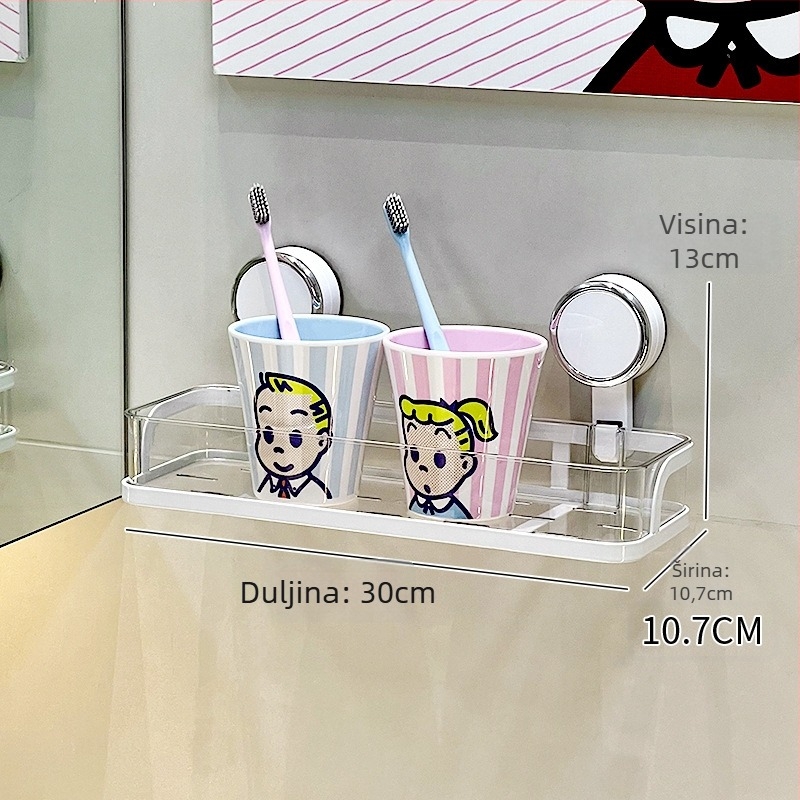 Zidni kutni držač za kupaonicu s vakuumskim pričvršćivanjem za kozmetiku i higijenske potrepštine – 1 etaža, minimalistički dizajn