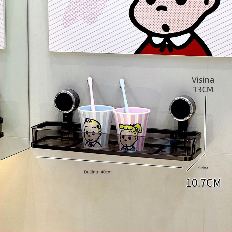 Zidni kutni držač za kupaonicu s vakuumskim pričvršćivanjem za kozmetiku i higijenske potrepštine – 1 etaža, minimalistički dizajn