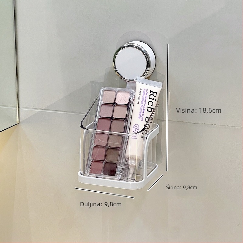 Zidni kutni držač za kupaonicu s vakuumskim pričvršćivanjem za kozmetiku i higijenske potrepštine – 1 etaža, minimalistički dizajn