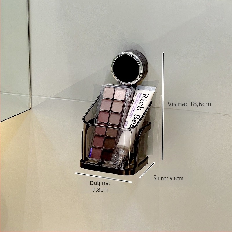 Zidni kutni držač za kupaonicu s vakuumskim pričvršćivanjem za kozmetiku i higijenske potrepštine – 1 etaža, minimalistički dizajn
