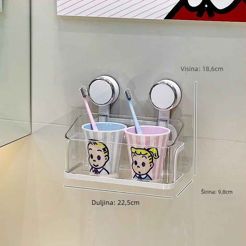 Zidni kutni držač za kupaonicu s vakuumskim pričvršćivanjem za kozmetiku i higijenske potrepštine – 1 etaža, minimalistički dizajn