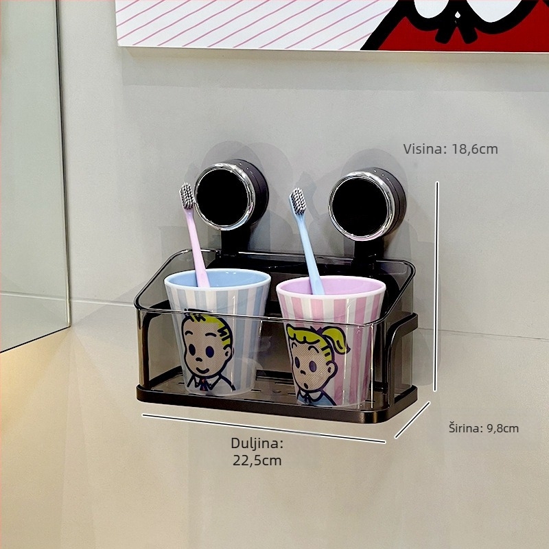 Zidni kutni držač za kupaonicu s vakuumskim pričvršćivanjem za kozmetiku i higijenske potrepštine – 1 etaža, minimalistički dizajn