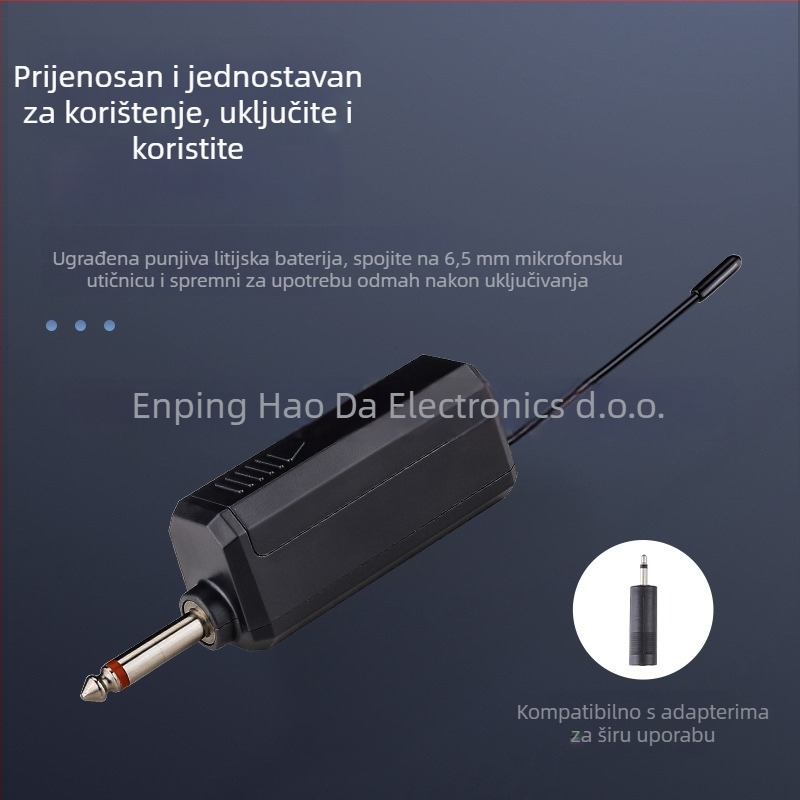 Kablenski ručni dinamički mikrofon za kućnu i scensku upotrebu, model 108; izmjenjiva baterija 800-1000 mAh; trajanje baterije 6-8 sati; frekvencijski odziv 100 Hz-20 kHz