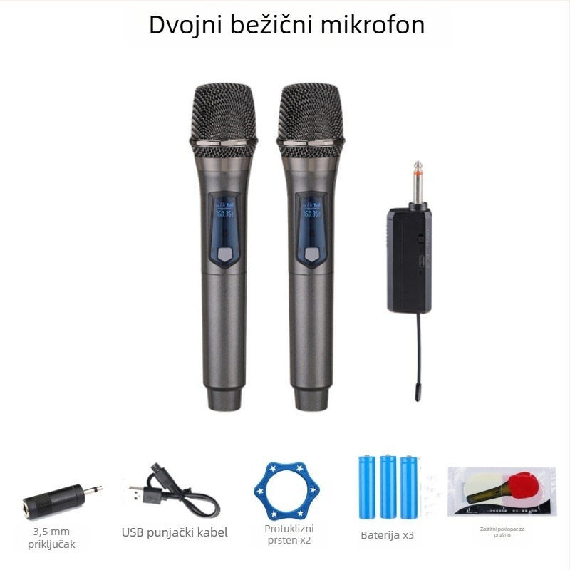 Kablenski ručni dinamički mikrofon za kućnu i scensku upotrebu, model 108; izmjenjiva baterija 800-1000 mAh; trajanje baterije 6-8 sati; frekvencijski odziv 100 Hz-20 kHz