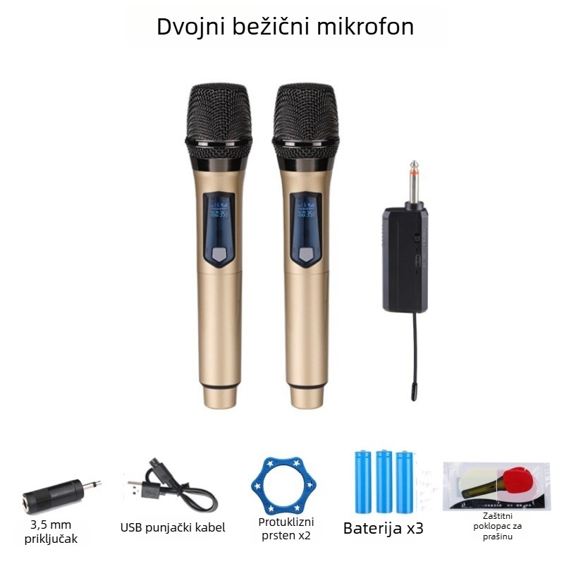 Kablenski ručni dinamički mikrofon za kućnu i scensku upotrebu, model 108; izmjenjiva baterija 800-1000 mAh; trajanje baterije 6-8 sati; frekvencijski odziv 100 Hz-20 kHz