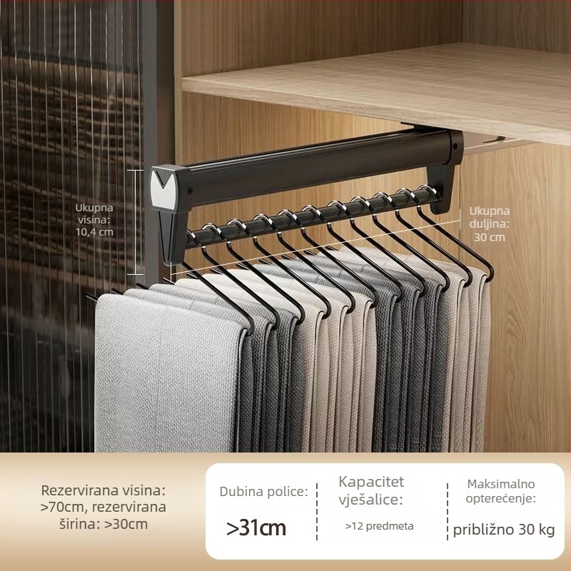 Izvlačnistalak za hlače od aluminijske legure, garderoba, gornja montaža, teleskopska šina, moderni minimalistički stil