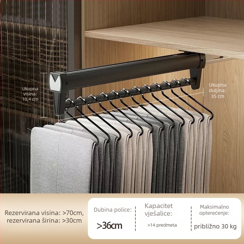 Izvlačnistalak za hlače od aluminijske legure, garderoba, gornja montaža, teleskopska šina, moderni minimalistički stil