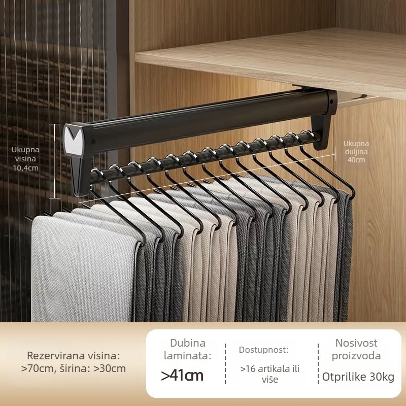 Izvlačnistalak za hlače od aluminijske legure, garderoba, gornja montaža, teleskopska šina, moderni minimalistički stil