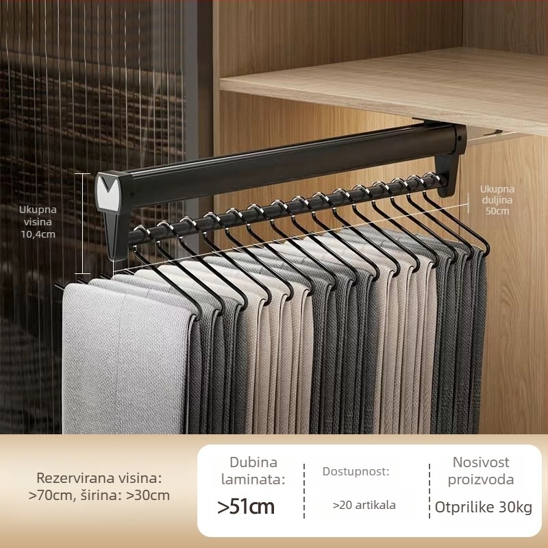Izvlačnistalak za hlače od aluminijske legure, garderoba, gornja montaža, teleskopska šina, moderni minimalistički stil