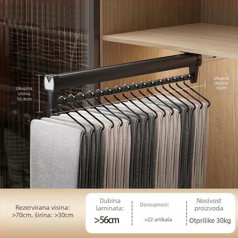 Izvlačnistalak za hlače od aluminijske legure, garderoba, gornja montaža, teleskopska šina, moderni minimalistički stil