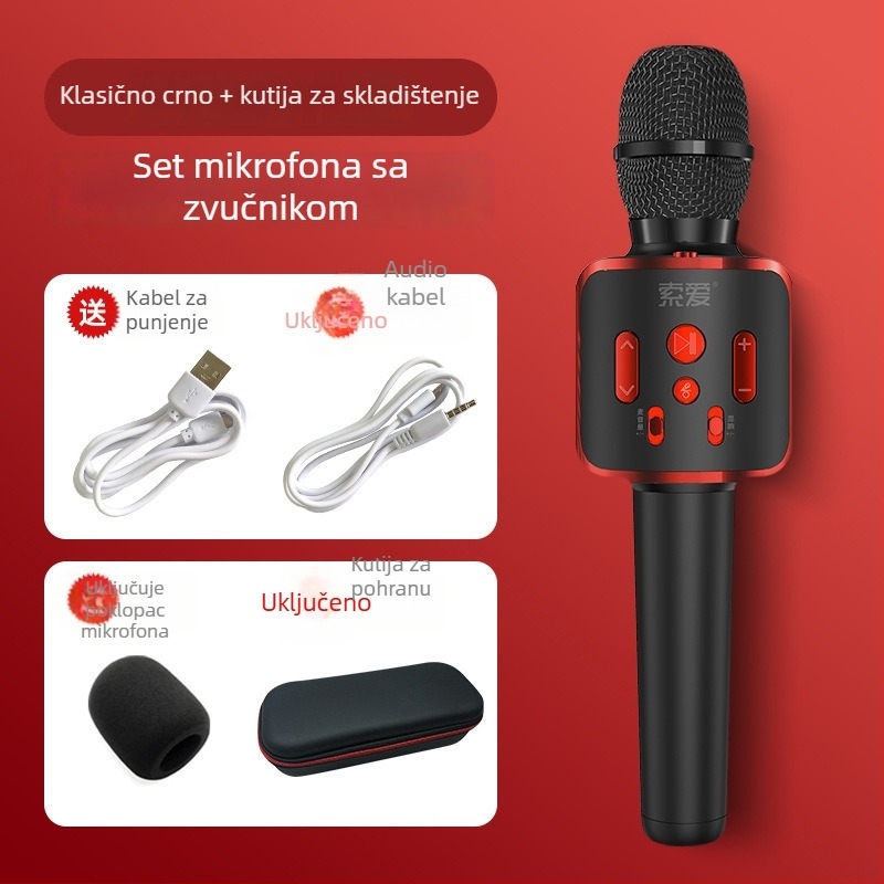 Karaoke mikrofon i zvučnik set za mobilne telefone; karaoke mikrofon za mobilni telefon; superkardioidni polaritet; SNR ≥70 dB; bez ugrađene baterije