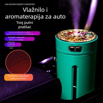 Automobilski ovlaživač i raspršivač mirisa, ABS materijal, napajanje 5V, snaga 2W, univerzalna kompatibilnost, pokrivenost do 10 m²