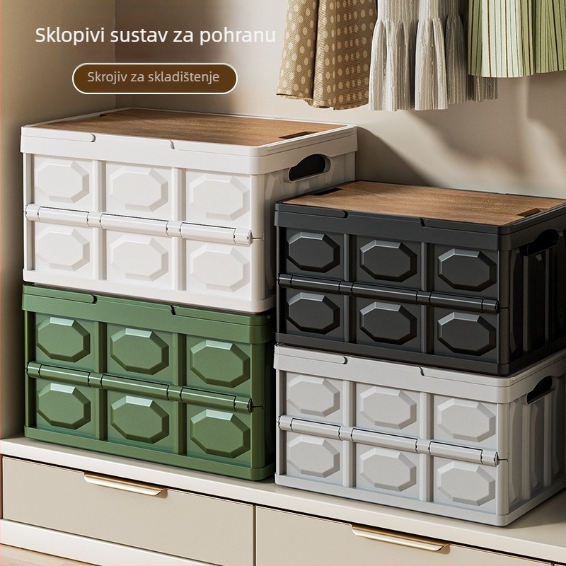 Višenamjenska sklopiva kutija za pohranu s poklopcem, prenosiva, kapaciteta 40–50 L, od PP plastike, 100% novi materijal, pogodna za dom, automobil i vanjsku upotrebu.