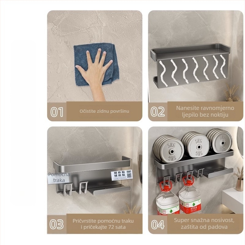 Zidni držač za električnu četkicu za zube, bez bušenja, aluminij, Bao Yi, moderan jednostavan stil