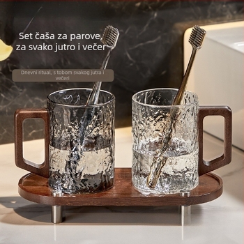 Staklena čašica za ispiranje usta, kućna upotreba, par za dvoje, s držačem, čašica za četkicu i pastu za zube