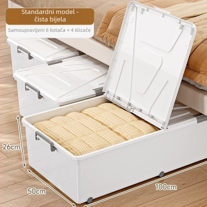 Kutija za skladištenje ispod kreveta s ladicom i kotačićima, PP plastika, kapacitet 100–150 L, model 5036, otporna na prašinu i vlagu