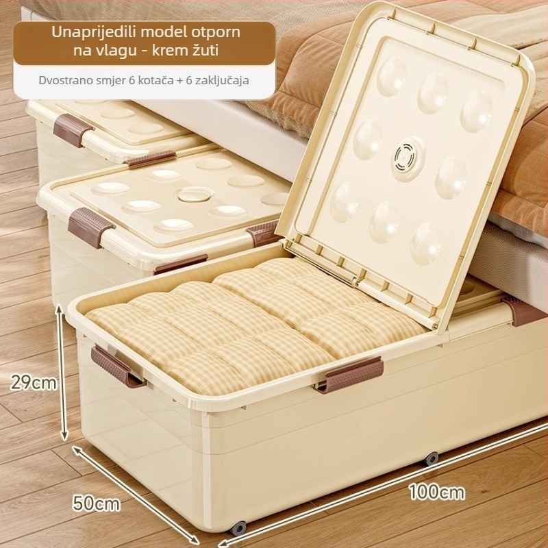 Kutija za skladištenje ispod kreveta s ladicom i kotačićima, PP plastika, kapacitet 100–150 L, model 5036, otporna na prašinu i vlagu